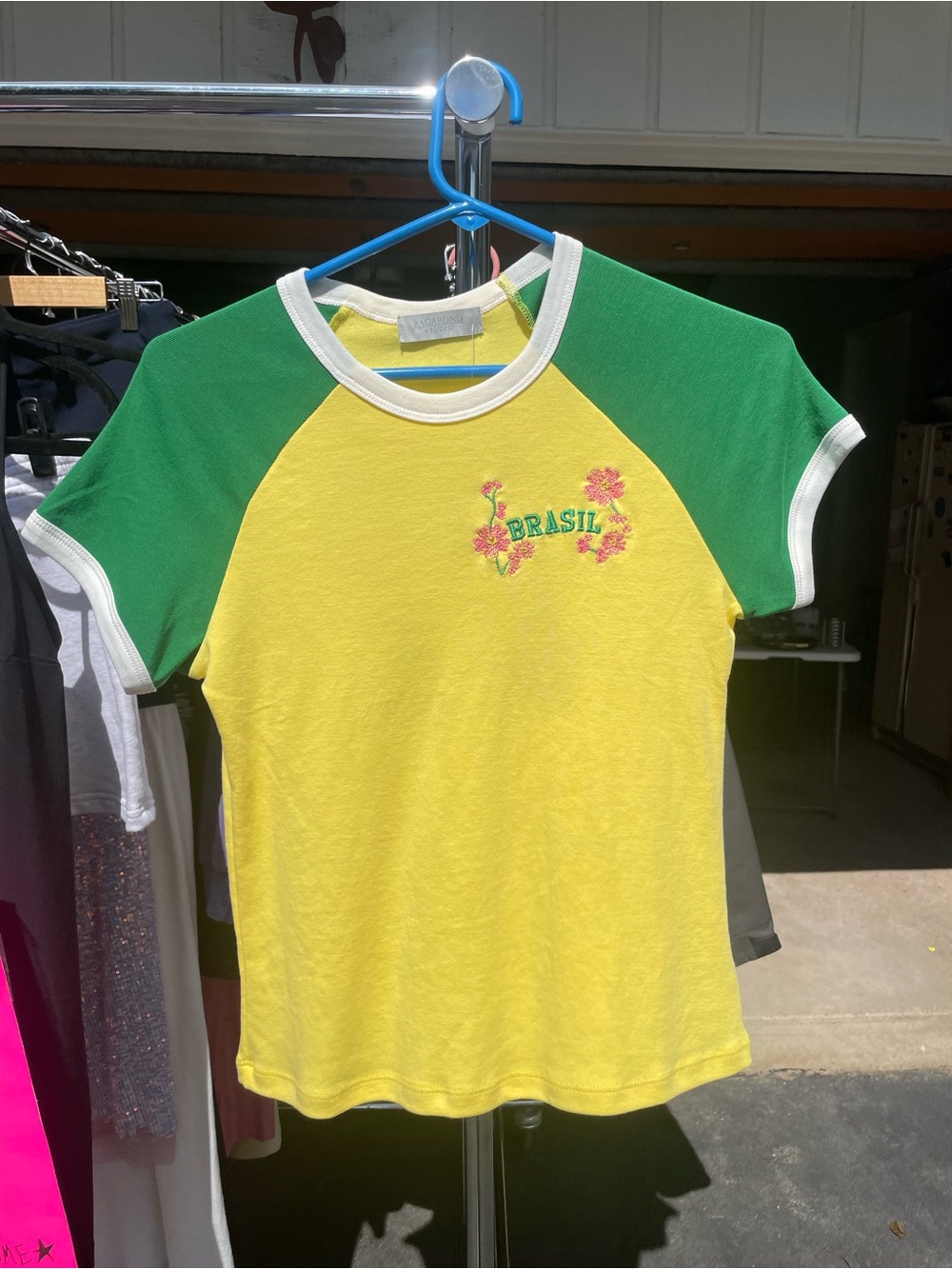 Free People Yellow & Green Brasil Raglan Tee